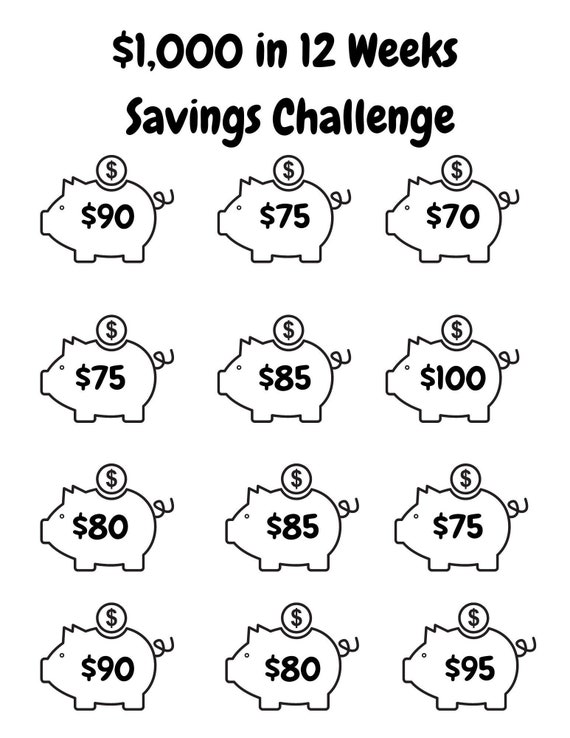 1K Savings Challenge | 12-week Printable Tracker | Digital Savings