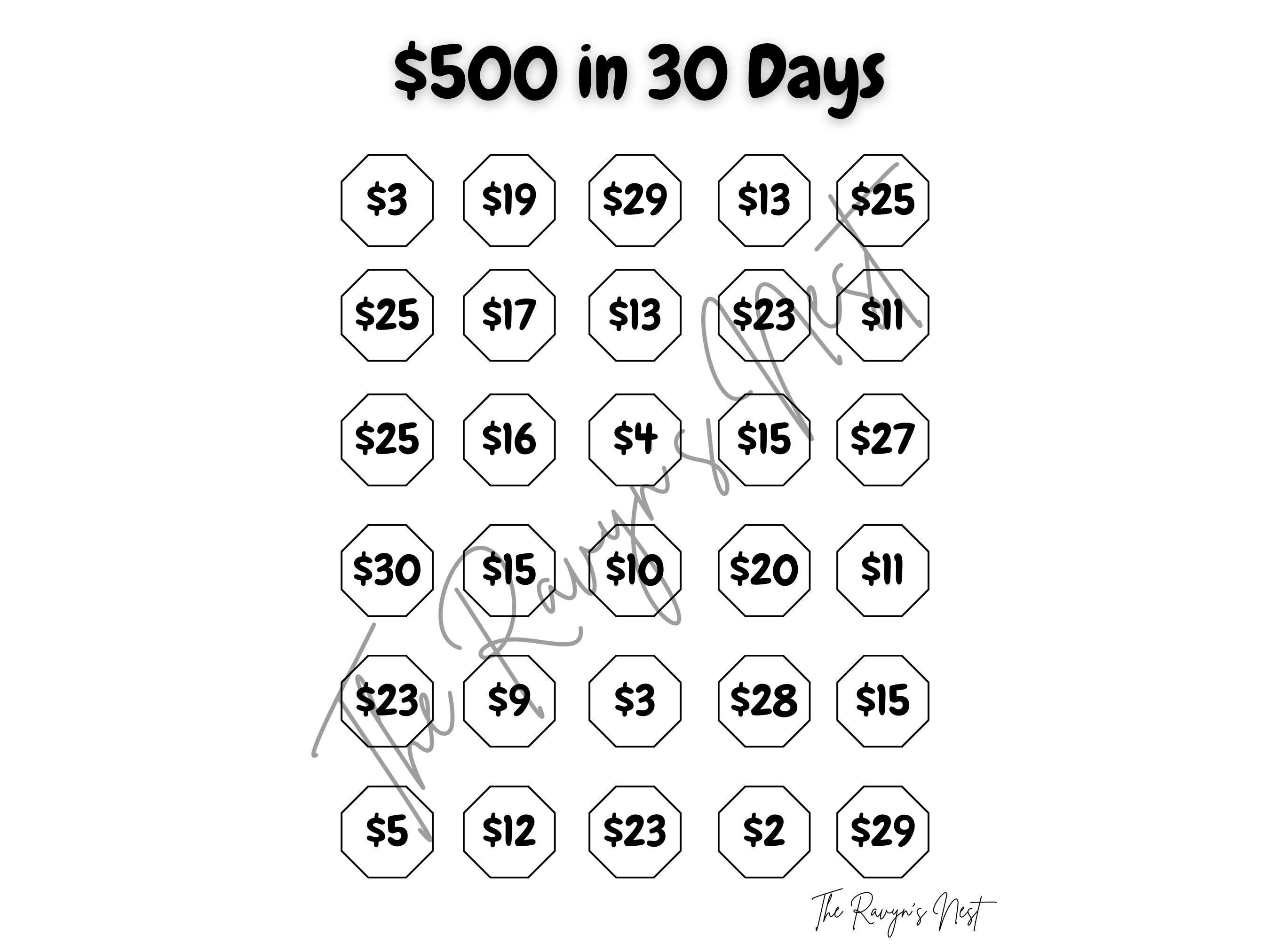 500 Dollars In 30 Days Savings Challenge 8 5x11 Etsy