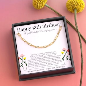 18th Birthday Gifts for Daughter, 18th Birthday Gift Girl turning 18 • Gold paperclip chain for 18 years Old fashionable with Gift Box