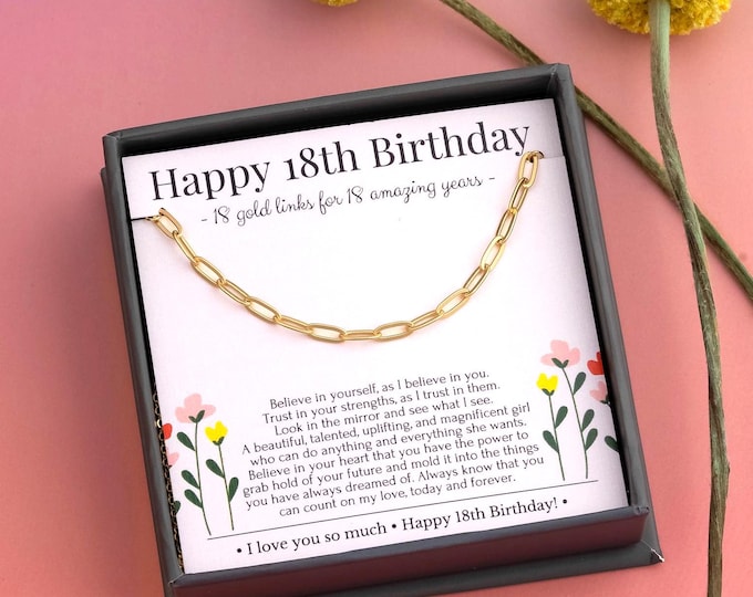 18th Birthday Gifts for Daughter, 18th Birthday Gift Girl turning 18 • Gold paperclip chain for 18 years Old fashionable with Gift Box