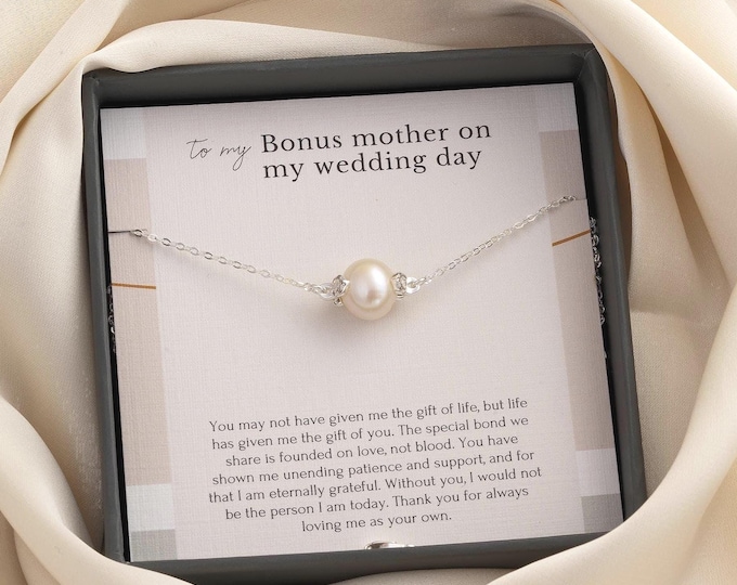 Bonus mom wedding gift from bride, Pearl necklace for Stepmom on wedding day, Stepmother gift Bridal shower, Sterling silver jewelry