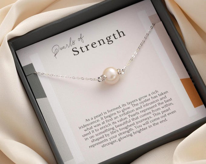 Pearl Necklace Gift For Women Inspirational Jewelry for Encouragement Gift for Friends, patients going through hard time Sterling Silver