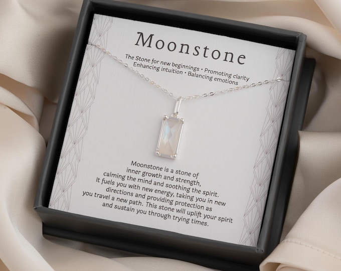 Rainbow Moonstone necklace Sterling Silver Gemstone Crystal Necklace for New Beginnings