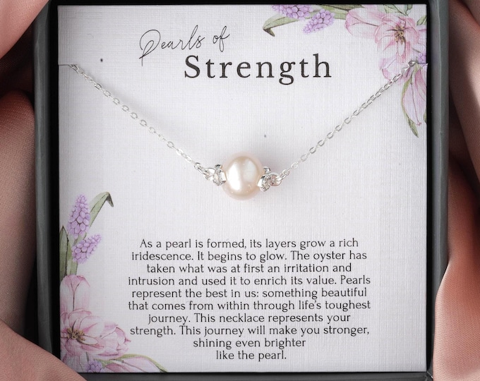Pearl of Strength Necklace, Empowering Warrior Jewelry, Encouragement Gift for Her, Tough Times Support, Pearl Sterling Silver Necklace
