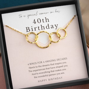 40th Birthday gifts for women | minimalist 4 ring Sterling Silver Necklace | 14K gold vermeil | gift wrapped birthday milestone