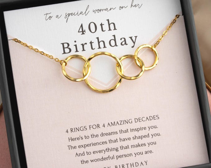 40th Birthday gifts for women | minimalist 4 ring Sterling Silver Necklace | 14K gold vermeil | gift wrapped birthday milestone