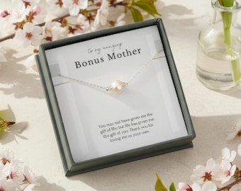 Bonus mom gift from bride, Bonus mom necklace, Stepmom wedding gift from the groom, Dainty pearl necklace, Sterling Silver