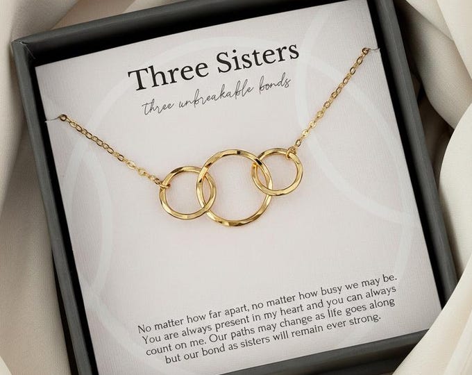 Sister necklace set for 3, 3 Ring sister necklace, Big Sister Middle Sister Little Sister necklace, Three Sisters gifts, Sister jewelry
