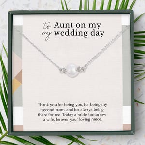 Collar de regalo de boda para tía de la novia, tía de la novia, agradecimiento a la tía, segunda mamá, despedida de soltera, delicado collar de perlas, plata esterlina