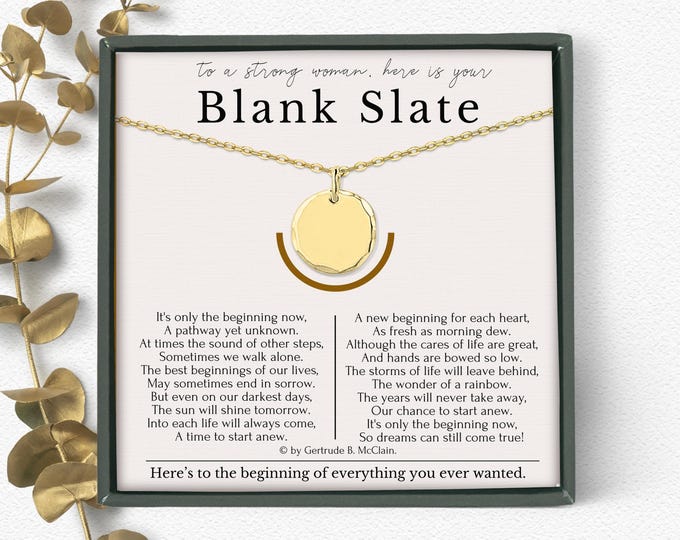 New Beginnings Necklace Gift | Breakup Gift | Encouragement Necklaces | Break up Gifts for Her | Blank Slate Necklace | Divorced Gifts
