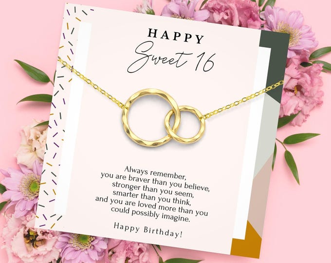 Sweet 16 necklace gift, Sweet sixteen birthday gifts for girls, Double circles necklace in Sterling Silver,