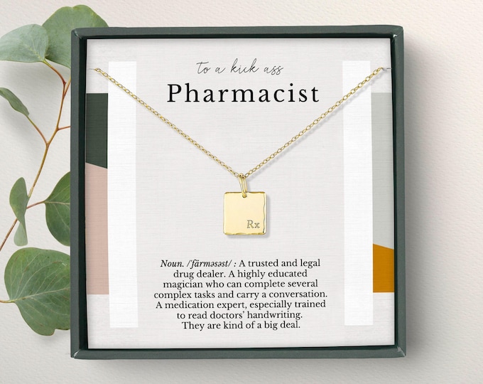 Pharmacist Gift, Pharmacist Necklace Gift, Pharmacist Graduation Gift, Rx Charm  14K gold vermeil, Sterling Silver necklace