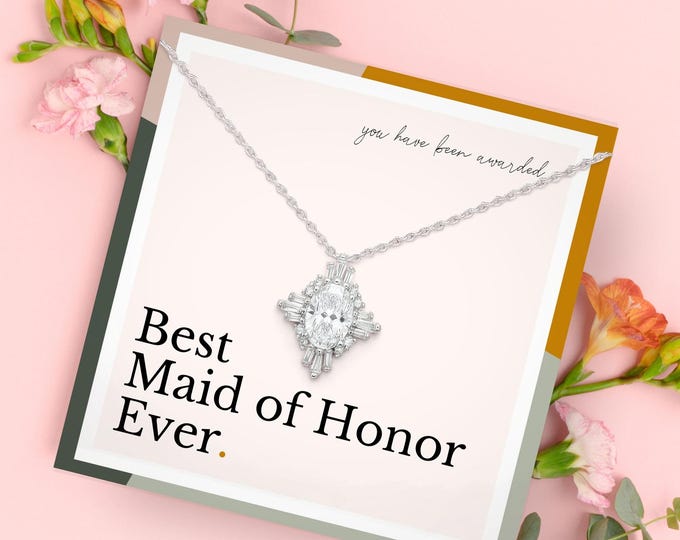 Maid of honor Necklace Earring gift set • Antique style vintage inspired bridal necklace earring • Crystal clustered round diamond necklace