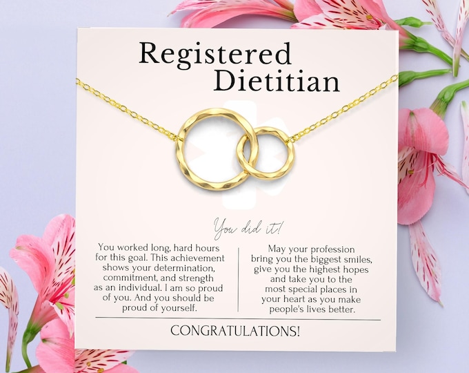 Registered Dietician Gifts for Her | Graduation Gift Necklace with Message Card | Graduate Necklaces Gold and Silver | Congrats Gift ideas