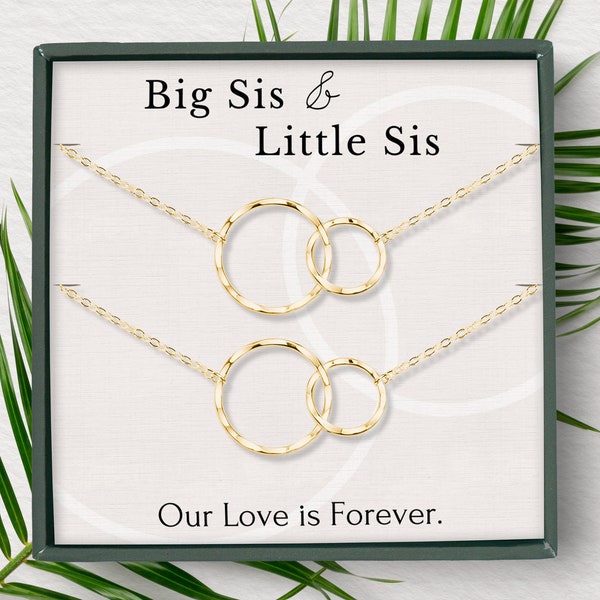 Big Sis Lil sis necklace set, Sister necklace set for 2, Big sister Little sister necklace, interlocking circle necklace Silver