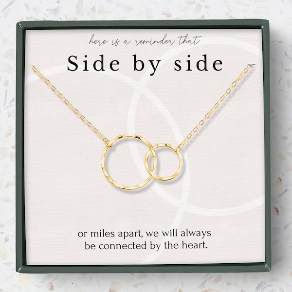 Side by side or miles apart necklace gift for best friend • BFF necklace • Long distance friendship • I miss you gift • 2 circles necklace