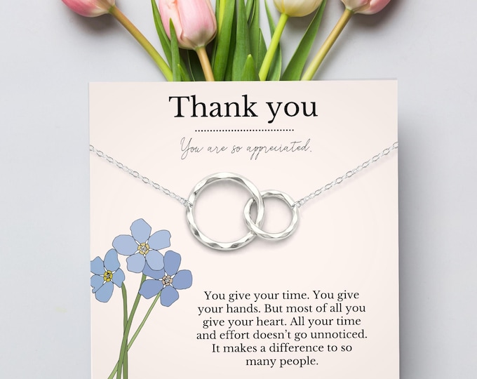 Thank you gift for volunteer, appreciation gift for women, appreciation gift for employees, double circle necklace in Gold filled, Silver