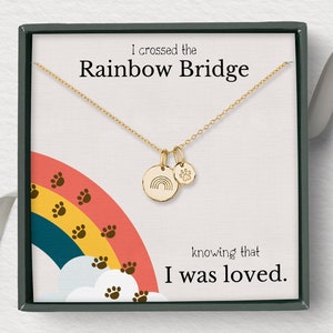 Rainbow Bridge necklace, Loss of Dog Cat Pet memorial Jewelry, Pet memorial necklace, Pet sympathy keepsake, personalized initial charm