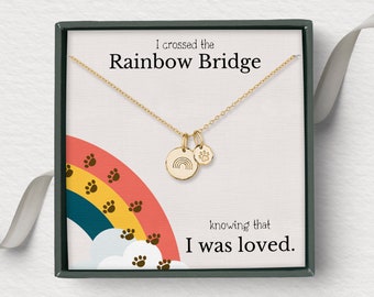 Rainbow Bridge necklace, Loss of Dog Cat Pet memorial Jewelry, Pet memorial necklace, Pet sympathy keepsake, personalized initial charm