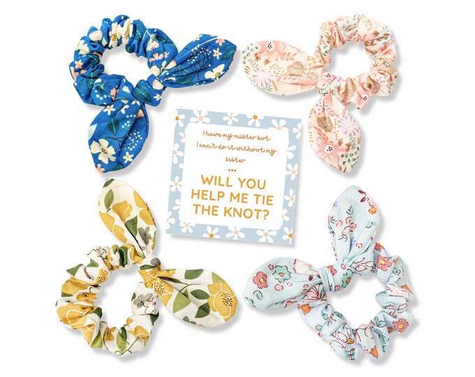 Bridesmaid proposal scrunchie with bow • Will you help me tie the knot • Bridesmaid proposal gift • Maid of honor proposal card