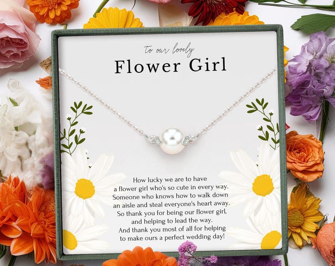 Gift for flower girl on wedding day • Thank you jewelry for her • Bridal party necklace •  Junior bridesmaid gift • Little girl necklace
