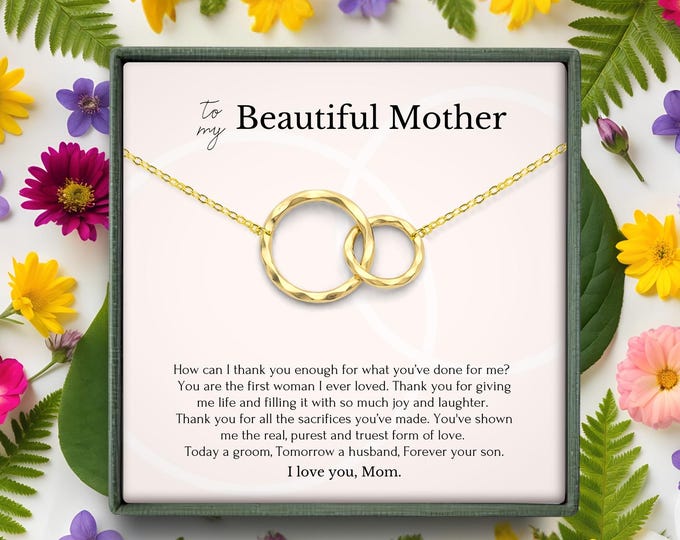 Gift for mom from son on wedding day • Mother of the groom gift from groom • Necklace for mom from son wedding • Gift box