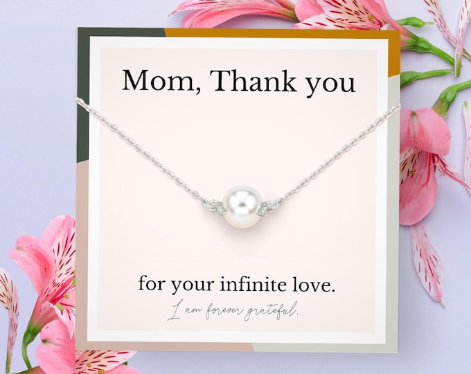 Mom gift from Daughter, Mother's day Gift, Mom wedding gift, mother of the bride gift from daughter, Dainty pearl necklace, sterling silver