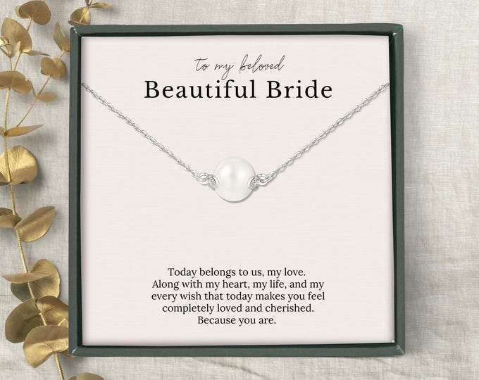 Jewelry for the bride, Gift for Bride from Groom on Wedding Day, Dainty pearl necklace, Sterling silver