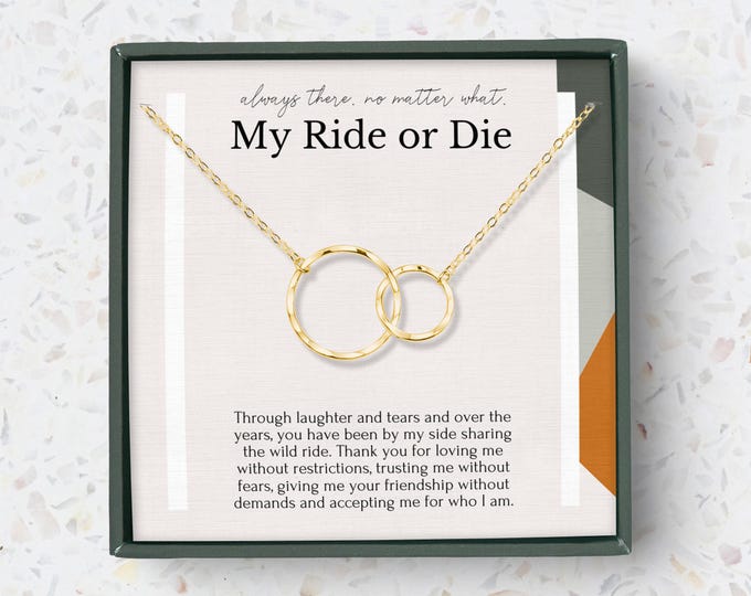 Ride or Die Necklace – Best Friend Gift, Soul Sister Jewelry, BFF Friendship Necklace, Unbiological Sister Gift – Gold or Sterling Silver