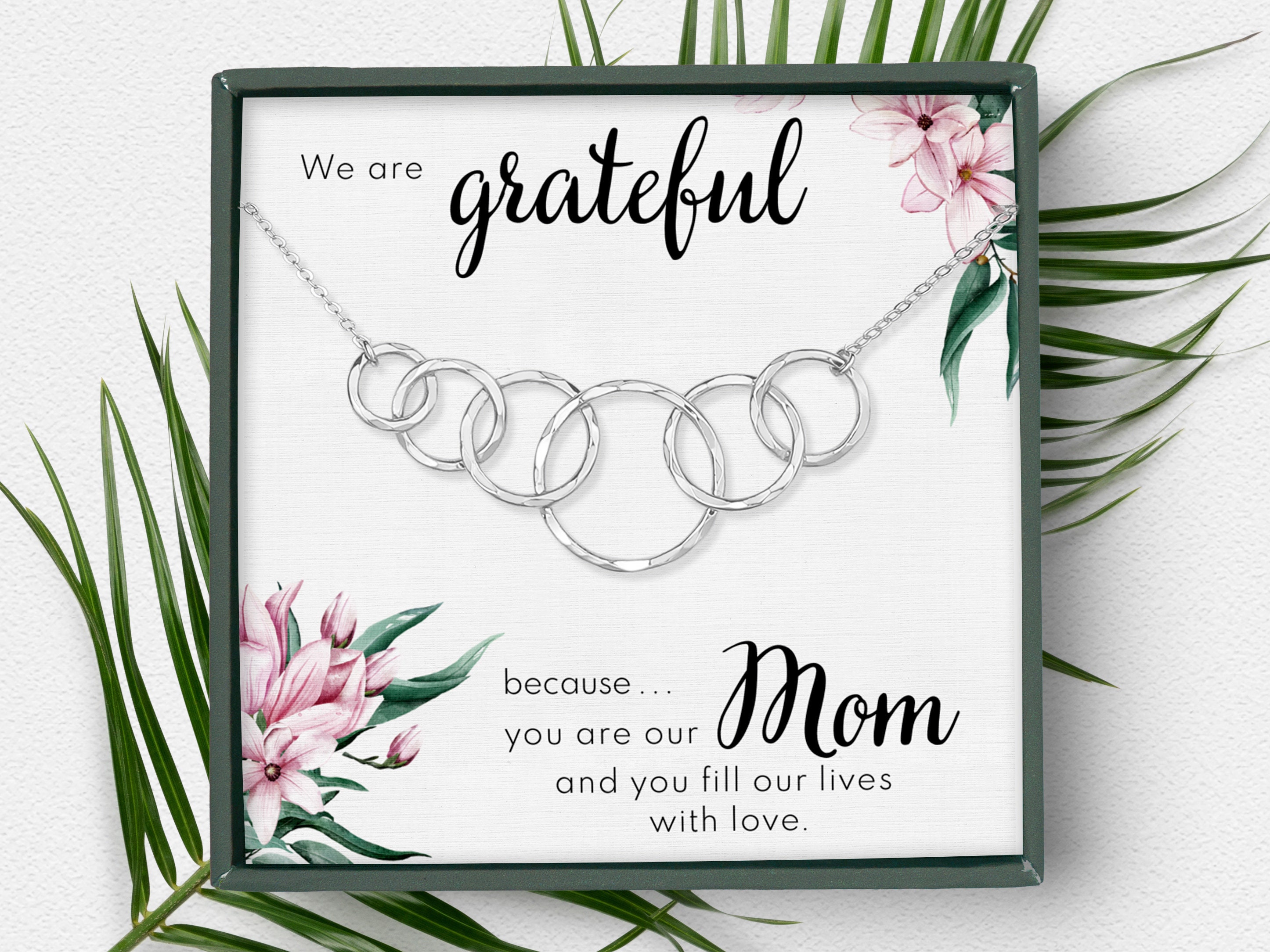Mother Son Gift Necklace Mothers Day Gift from Son to Mom Interlocking Circles with Card and Box
