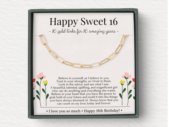 Sweet 16 Necklace, 16th Birthday Gifts for Girls, Sweet Sixteen Gifts, 16 Rings for 16 Years, Necklace