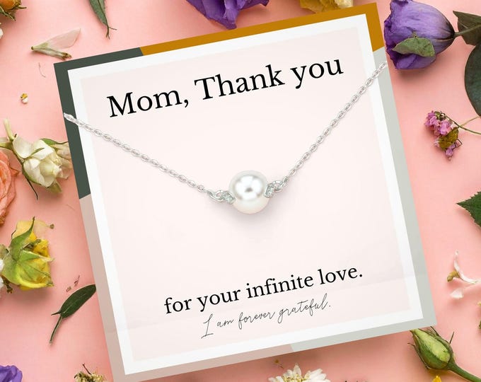 Mom gift from Daughter, Mother's day Gift, Mom wedding gift, mother of the bride gift from daughter, Dainty pearl necklace, sterling silver