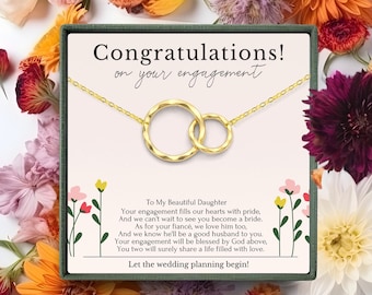 Collana regalo di fidanzamento per figlia: congratulazioni per il tuo fidanzamento da parte di mamma e papà, regalo per la futura sposa, in argento sterling o oro