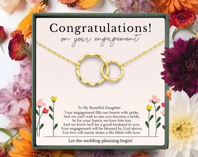 Engagement Gift for Daughter Necklace – Congratulations on your Engagement from Mom Dad, Bride to Be Gift, Sterling Silver or Gold