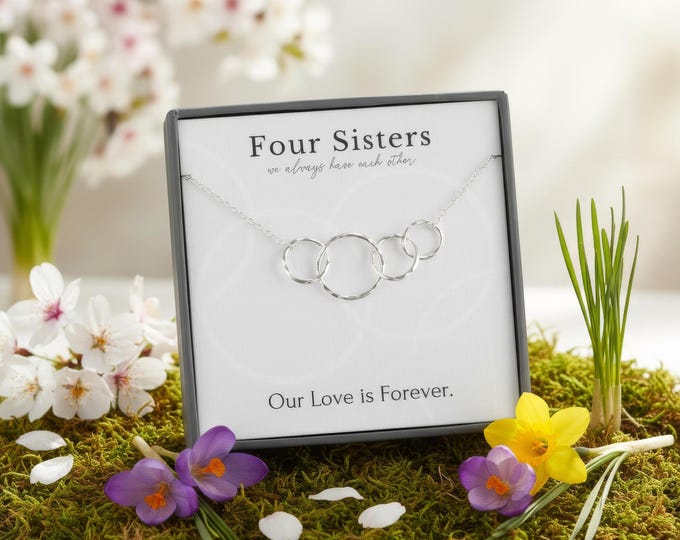 4 Sisters Necklace Gift | Four Sisters Jewelry Present | Jewelry Gifts Ideas for Sisters | Friendship Necklace for 4 Gold and Silver