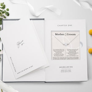 The Mother of the Groom Jewelry Gift from the Bride is a pre-wedding gift with an appreciation message. Packed in a custom-designed jewelry box, comes with a blank greeting card and jewelry care instructions. Made with love by Hope Love Shine.