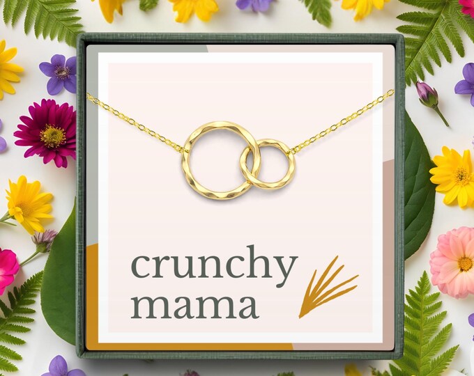 Natural Mama Necklace | Earthy Motherhood Jewelry, New Mom & Mommy Gift with Card | Crunchy Parent Sterling Silver or Gold Gift Ideas