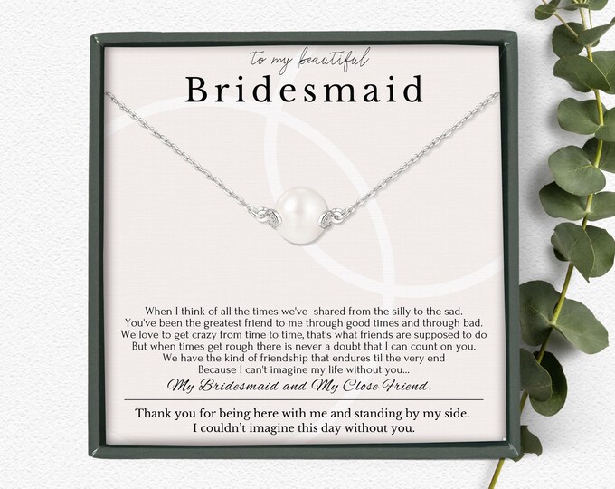 Bridesmaid Necklace Gift, Bridesmaid Thank You Gift, Bridal Party Gift, Jewelry, Wedding Party, Dainty pearl necklace, Sterling silver