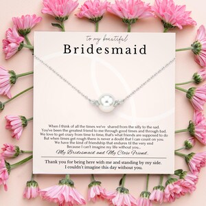 Bridesmaid Necklace Gift, Bridesmaid Thank You Gift, Bridal Party Gift, Jewelry, Wedding Party, Dainty pearl necklace, Sterling silver