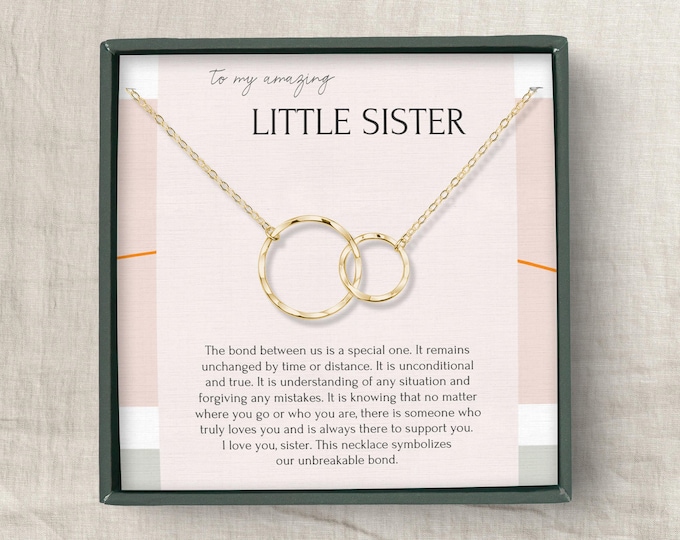 Little sister necklace From big sister, Sister 2 circles necklace gift for younger sister