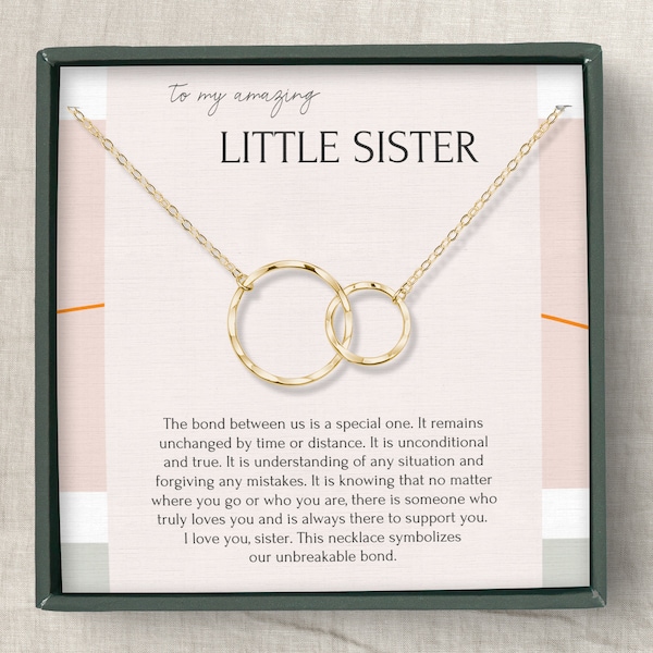 Little sister necklace From big sister, Sister 2 circles necklace gift for younger sister