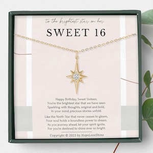 Collar de regalo para el cumpleaños número 16 para niña / Regalos de joyería para dulces 16 para hija / Collares de estrella del norte Regalo de cumpleaños con tarjeta de mensaje