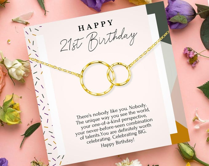 21st Birthday necklace gift for daughter • 21st birthday gift granddaughter • 21st birthday gift for her • linked circles necklace silver