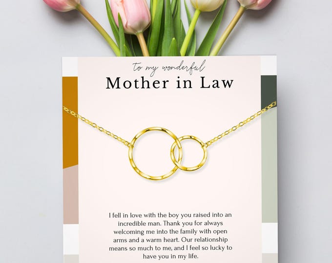 Mother in Law necklace wedding gift from bride, mother in law thank you gift from bride, double circle necklace, dainty silver