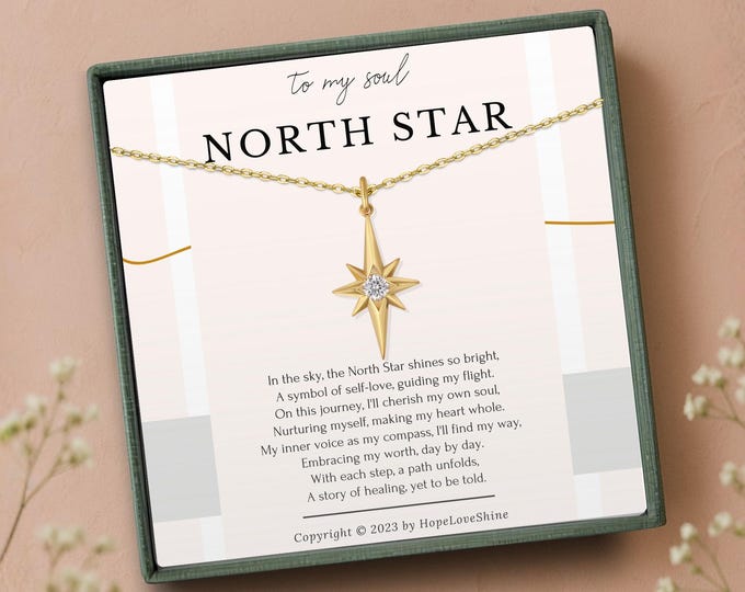 North Star Necklace Gold • Encouragement gift • Inner compass Inspirational gift for her • Recovery Gift • Divorce gift for women •