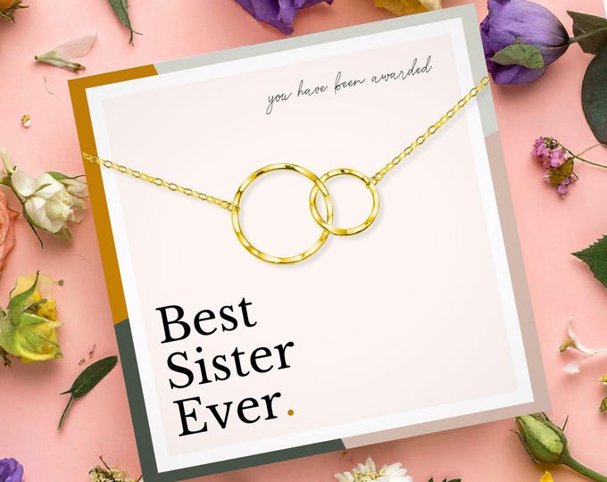 Best Sister Ever Gift, Big Sister Little Sister Interlocking Circle Necklace, Sterling Silver or 14k Gold Vermeil