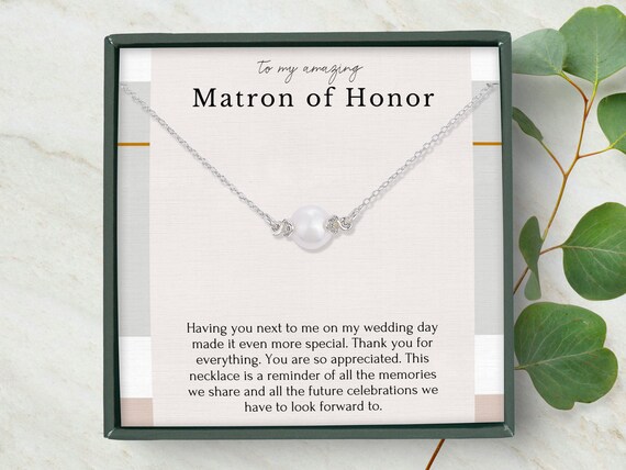 Matron of Honor Necklace Gift From the Bride Matron of Honor Thank You Wedding Party Gift Jewelry Dainty Pearl Necklace Sterling Silver Etsy