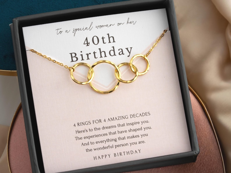 40th birthday necklace gift for her 4 ring for 4 decades gold necklace