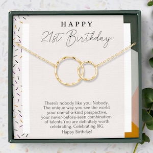 21e verjaardag ketting cadeau voor dochter • 21e verjaardag cadeau kleindochter • 21e verjaardag cadeau voor haar • gekoppelde cirkels ketting zilver