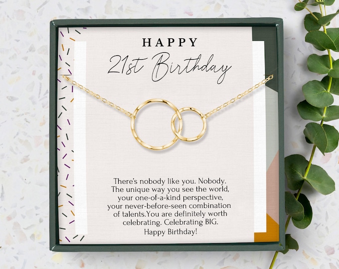 21st Birthday necklace gift for daughter • 21st birthday gift granddaughter • 21st birthday gift for her • linked circles necklace silver